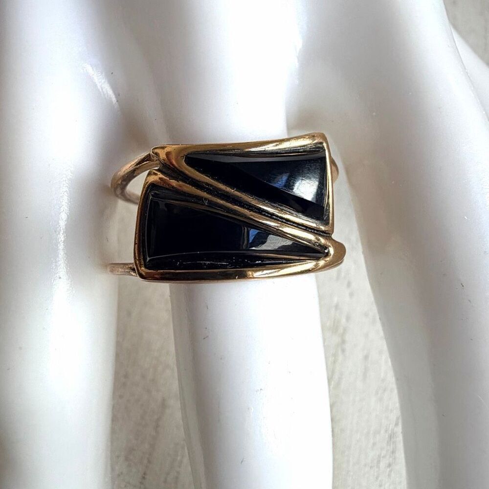 Barse Black Onyx Gold Tone Modern Sculptural Ring